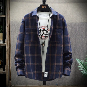 

Blue Flannel Plaid Shirt Men 2020 Fashion Dress Men shirt Casual Warm Soft Long Sleeve Shirts camiseta masculina chemise homme