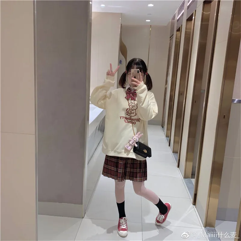 Женская Kawaii толстовка с кроликом уличная Harajuku Высокая уличная Толстовка женские осенние Топы Свободная верхняя одежда корейские худи для женщин