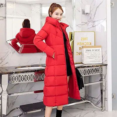 Зимняя женская куртка, длинное женское пальто с капюшоном, высокий воротник, шнуровка, пуховик, женское утепленное пальто, женская парка, Chaqueta Mujer - Цвет: Red