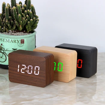 

LED Wooden Clock Digital Alarm Clocks Desktop Table Clocks Electronic Voice Control Temperature Display Despertador Home Decor
