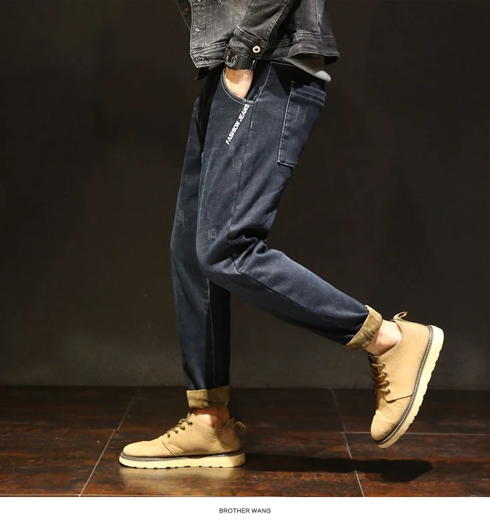 Зимние новые мужские теплые джинсы Модные Повседневные Классические Стильные синие черные джинсовые утепленные брюки мужские брюки