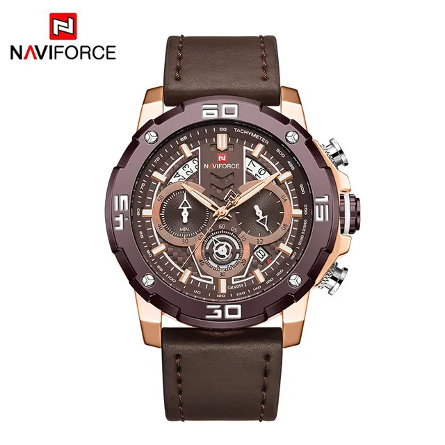Топ люксовый бренд NAVIFORCE мужские часы Военные Спортивные кварцевые наручные часы мужские водонепроницаемые часы с хронографом Relogio Masculino - Цвет: L-coffee