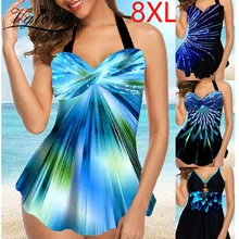 Новинка, Женский танкини, купальный костюм, купальник размера плюс 8XL, пляжная одежда, обычный, мягкий, без косточек, комбинезоны с высокой талией и подкладкой