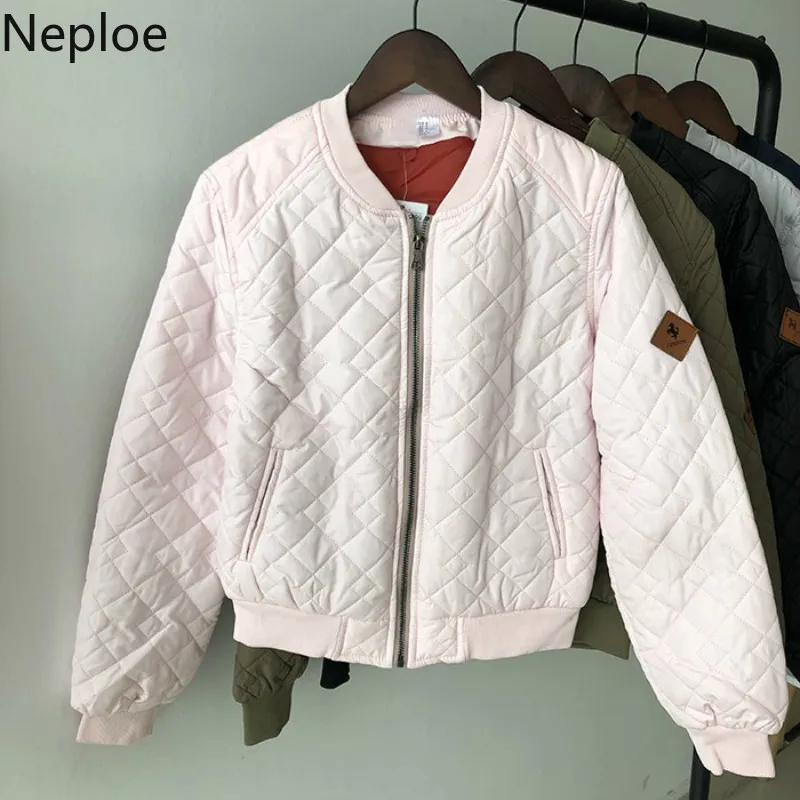 Neploe/осенне-зимнее Новое приталенное бейсбольное пальто с ромбовидной решеткой Длинные куртки с длинными рукавами и воротником-стойкой на молнии Короткая однотонная куртка 46910