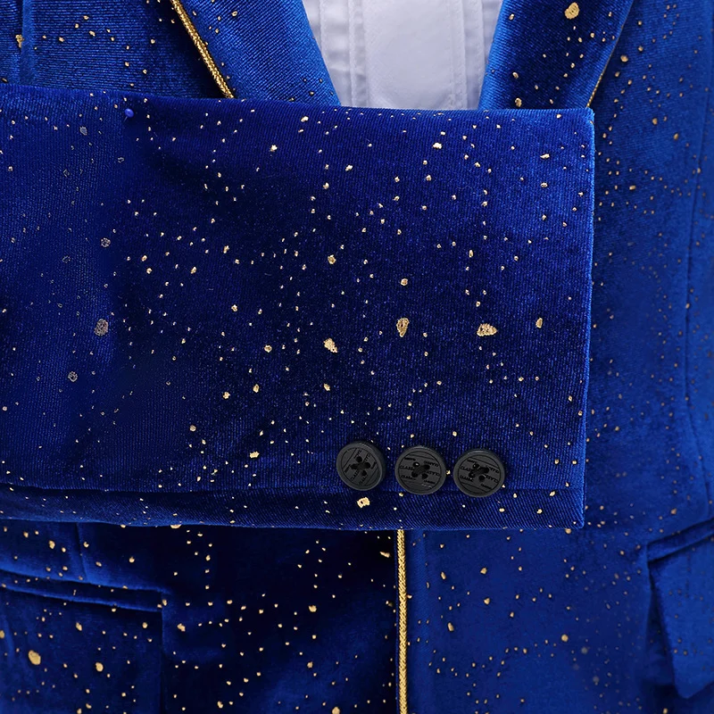 Men Royal Blue Velvet Tuxedo Suit Wedding Groom Dress Suits Pants One Button Peak Lapel Dinner Party Costume