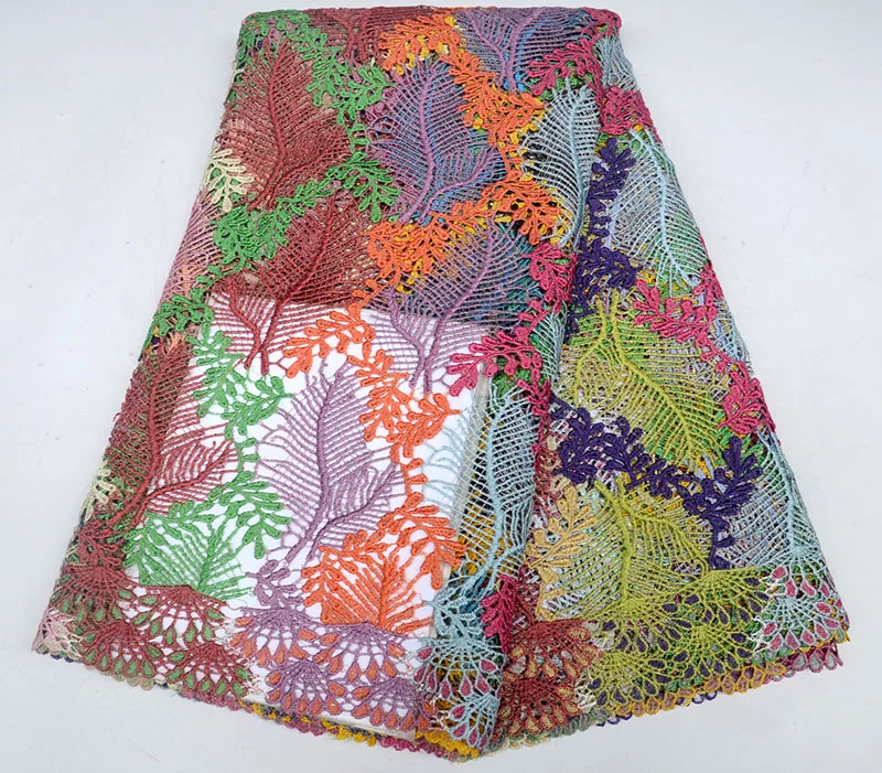 Новая дизайнерская разноцветная африканская кружевная ткань из нитей, высококачественное нигерийское свадебное платье, кружевная Водорастворимая кружевная ткань с камнями - Цвет: 8