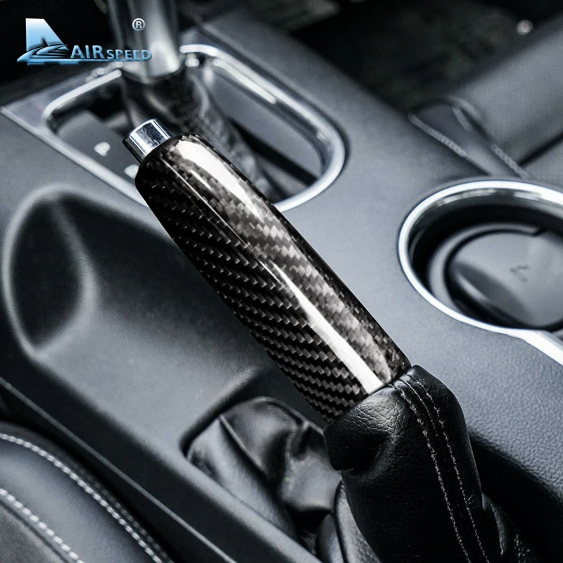 Najtaniej Airspeed z prawdziwego włókna węglowego samochód wymienić uchwyty hamulca ręcznego pokrowiec na Forda Mustang 2015 2016 2017 2018 2019 akcesoria wykończenia wnętrz