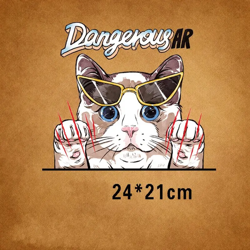 

24x21cm New Cartoon Cat Iron On Stickers Washable Appliques A-level Patches Heat Transfer For DIY T-shirt Accessory Clothes