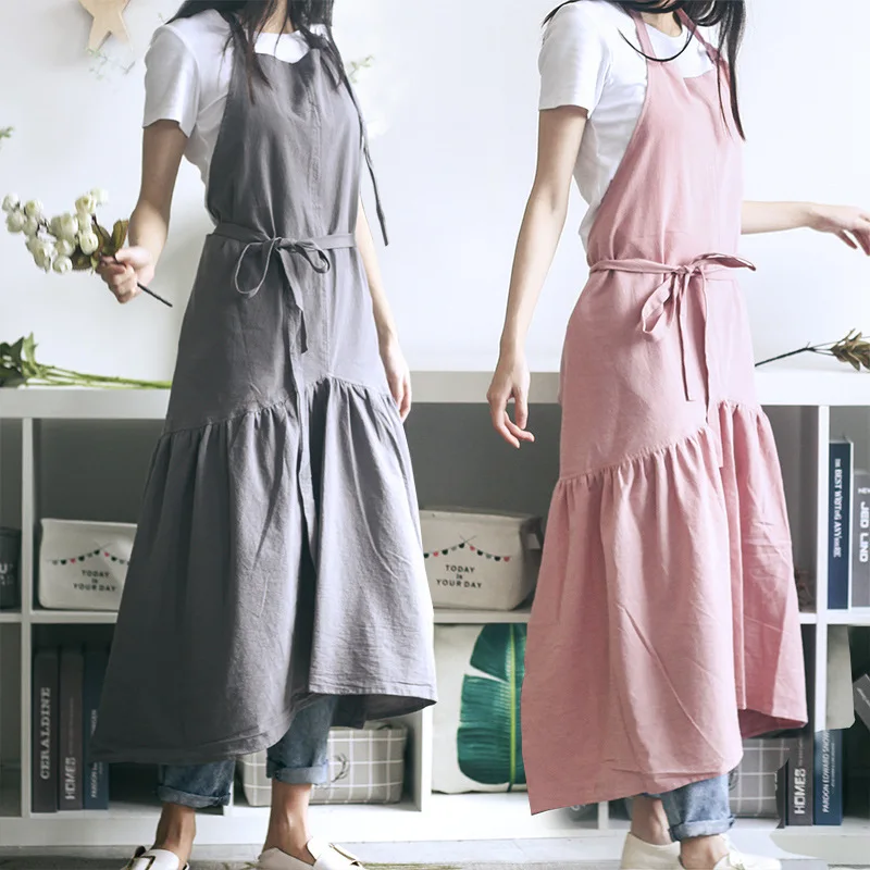 

Brief Nordic Wind Mermaid Fairy Cotton Linen Cooking Kitchen Apron For Woman dress flower Shop smock Hairdresser bib Custom Logo