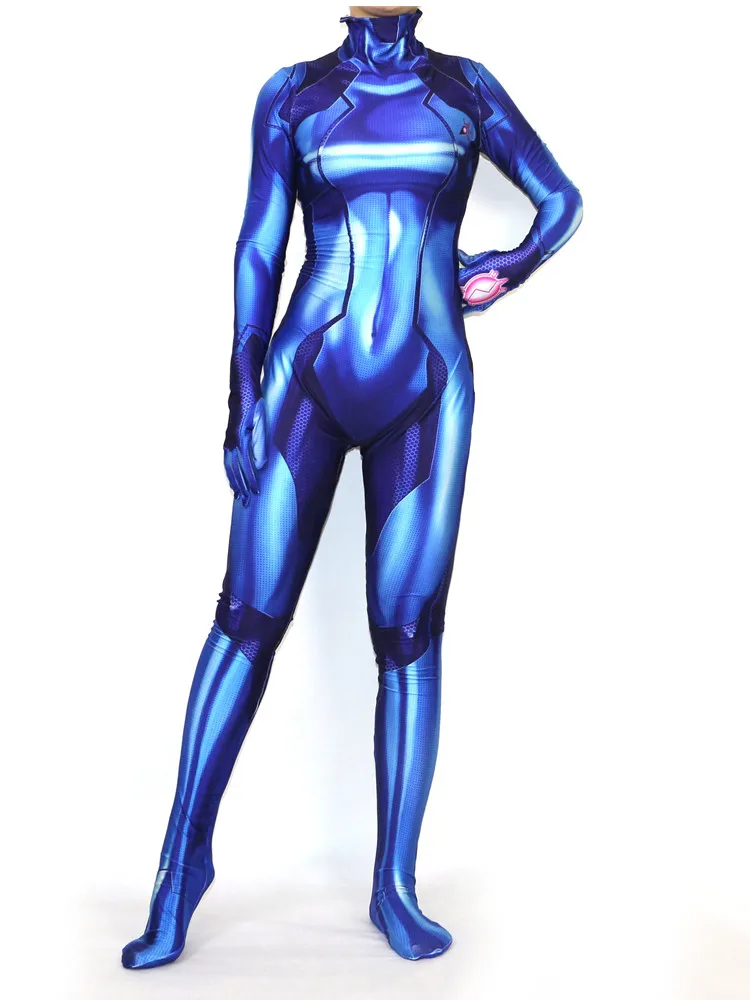 bodysuit Детский костюм для косплея Самус Аран, костюм синего цвета, костюм супергероя на Хэллоуин, 3D принт, лайкра, зентай, комбинезон, боди для девочек - Цвет: bodysuit
