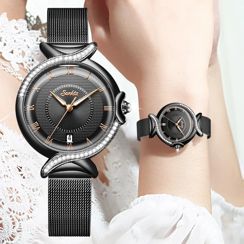 Women Watch SUNKTA Top Luxury Brand Steel Mesh Waterproof Ladies Watches Flower Quartz Female Wristwatch Charming Girl Clock | Наручные