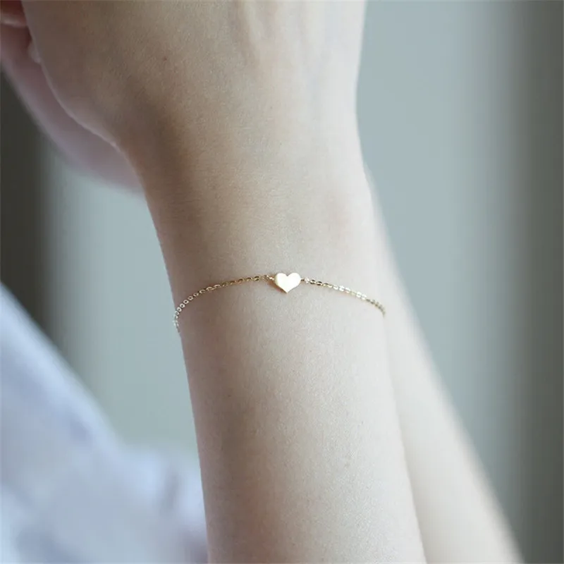 925 Sterling Silver Korean Version Simple Heart Stick Chain Bracelet Women Fashion Charm 14k Gold Jewelry Accessories - Image 6