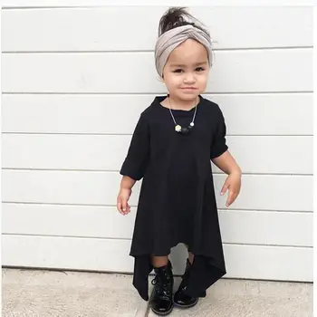 

Hot sale Baby Girls Kid Toddler Maxi Loose Batwing Dress Clothes Sundress Outfit Casual Black and Gray Long Sleeve Girl Dress