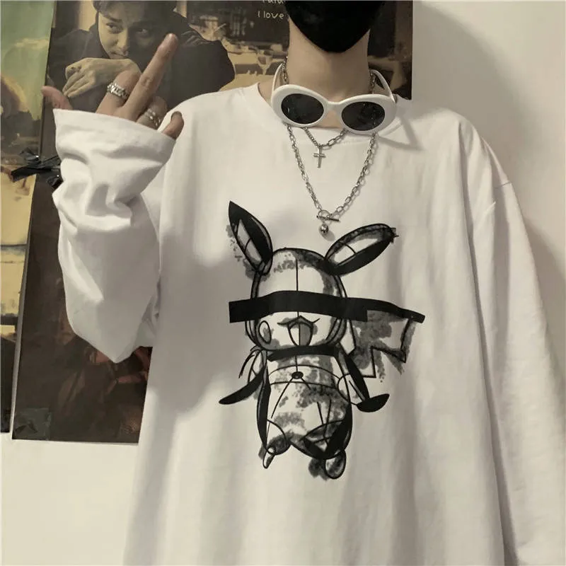 Террор стиль Harajuku футболка Pokemon уличная Мужская Осенняя аминовая футболка Повседневная мультяшная свободная японская футболка с длинным рукавом для мальчиков