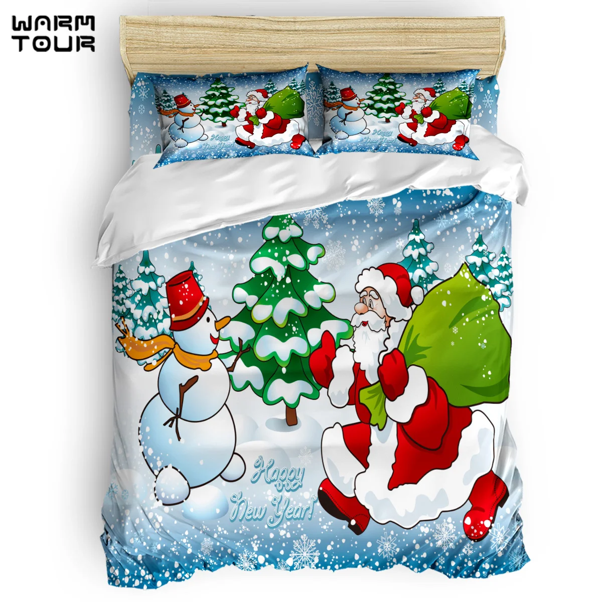 

WARMTOUR Duvet Cover Cartoon Santa Claus Decor Snowman Duvet Cover Set 4 Piece Bedding Set For Beds