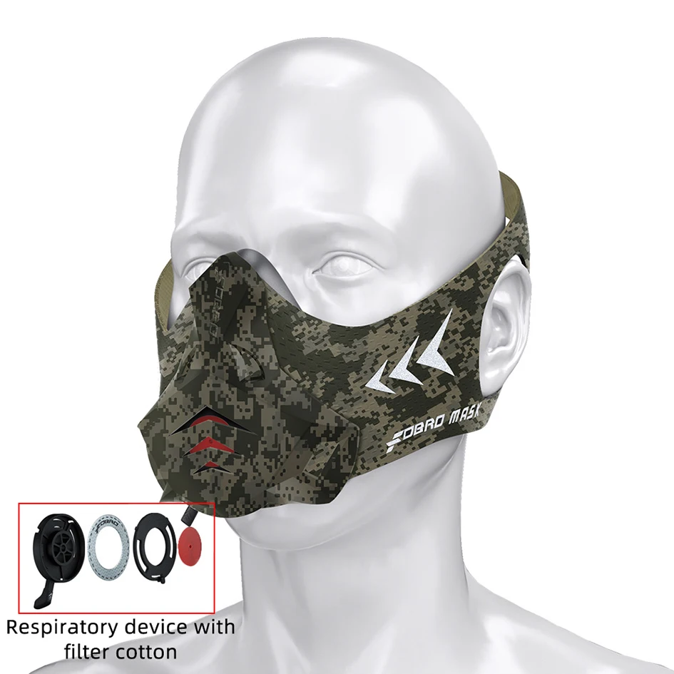 FDBRO-PRO Спортивная маска с фильтром хлопок кондиционер тренировочная маска кислородная тренировочная маска - Цвет: Ruin Camo