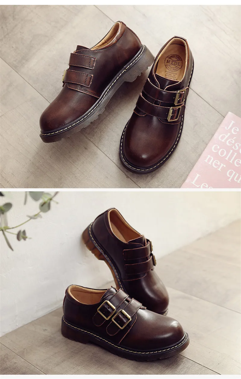 2020 Vintage Women Harajuku Oxfords Shoes British Carved Ladies Platform Brogue Shoes Round Toe Buckle Flats Women Student Shoes (7)