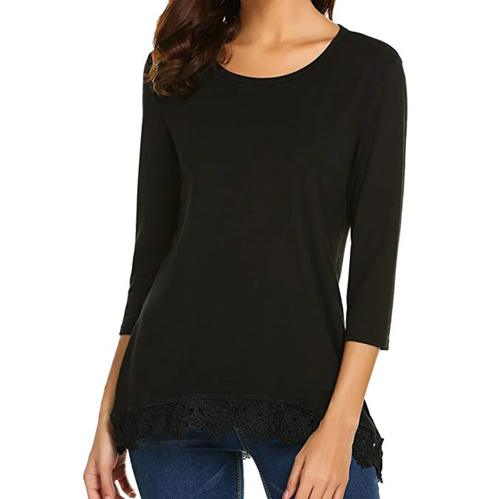

Autumn 2019 Women Blouse Tops Lace Casual long Sleeve Tops Blouse Solid Lace O-neck Chiffon Blouses Female Shirts Plus Size