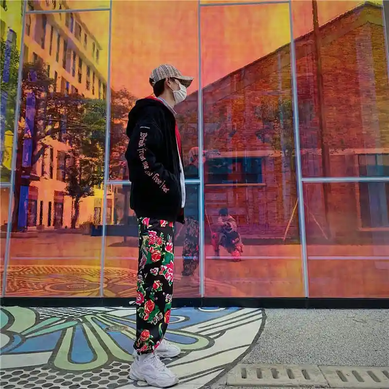NiceMix китайский стиль пион печати цветочные брюки для женщин Harajuku хип хоп штаны как у знаменитостей Горячие новые тенденции же шоу стиль брюки unis