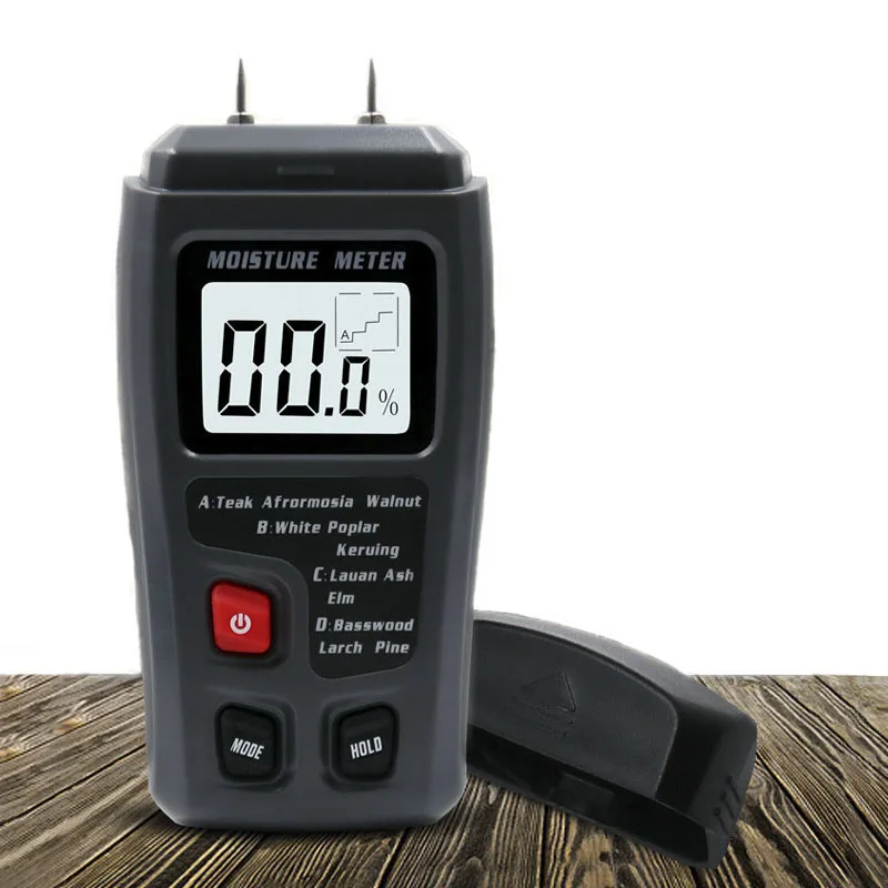 EMT01 Two Pins Digital Wood Moisture Meter 0-99.9/% Wood Humidity Tester Timber Damp Detector with Large LCD Display