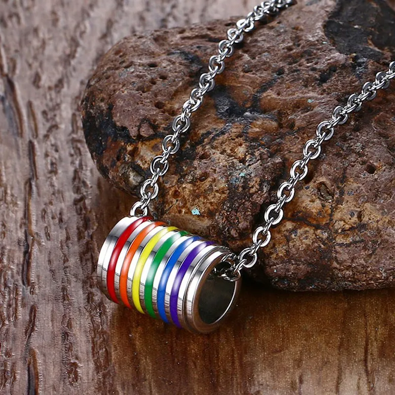 

LGBT Rainbow Necklace Pendant Stainless Steel Women Lesbian Lesbian Jewelry