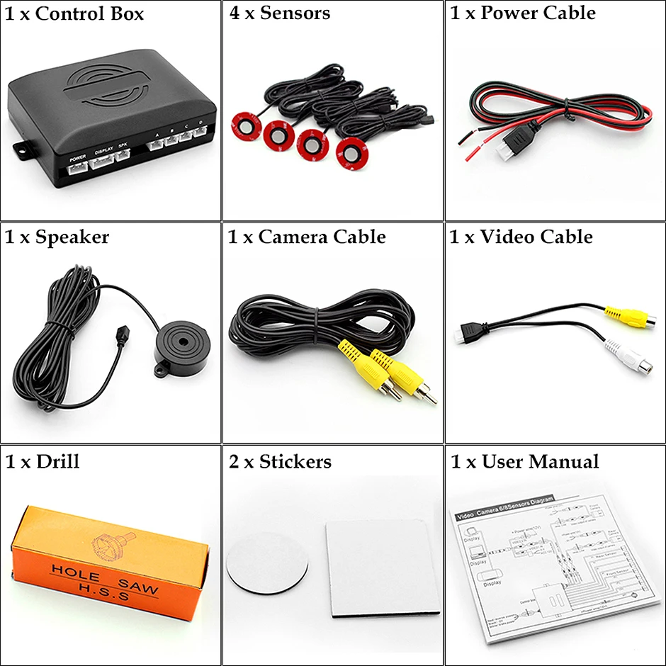 CVBS Car Video Parking Sensor Reverse Backup Radar Detector Assistance 16mm Adjustable Flat Sensors Support Video Input