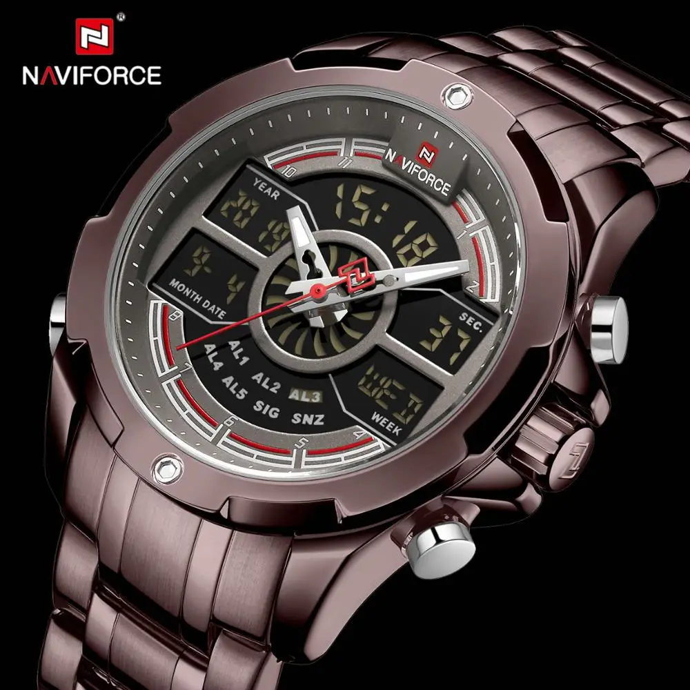 NAVIFORCE военные кварцевые часы для мужчин с двойным временем светодиодный цифровые