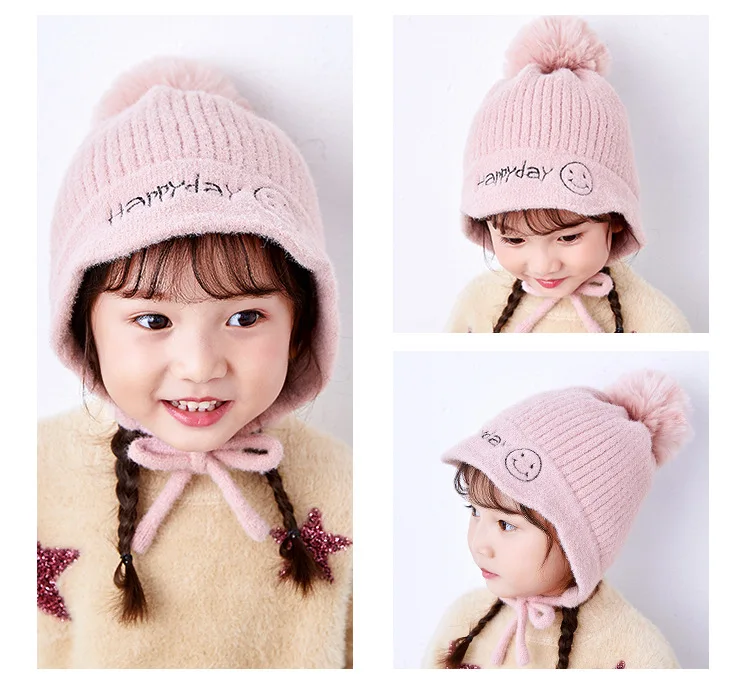 Детская шапка с милым смайликом, детский головной убор, Осень-зима, новая вязаная шапка для детей 2-4 лет, Корейская шерстяная шапка, удобная теплая шапочка
