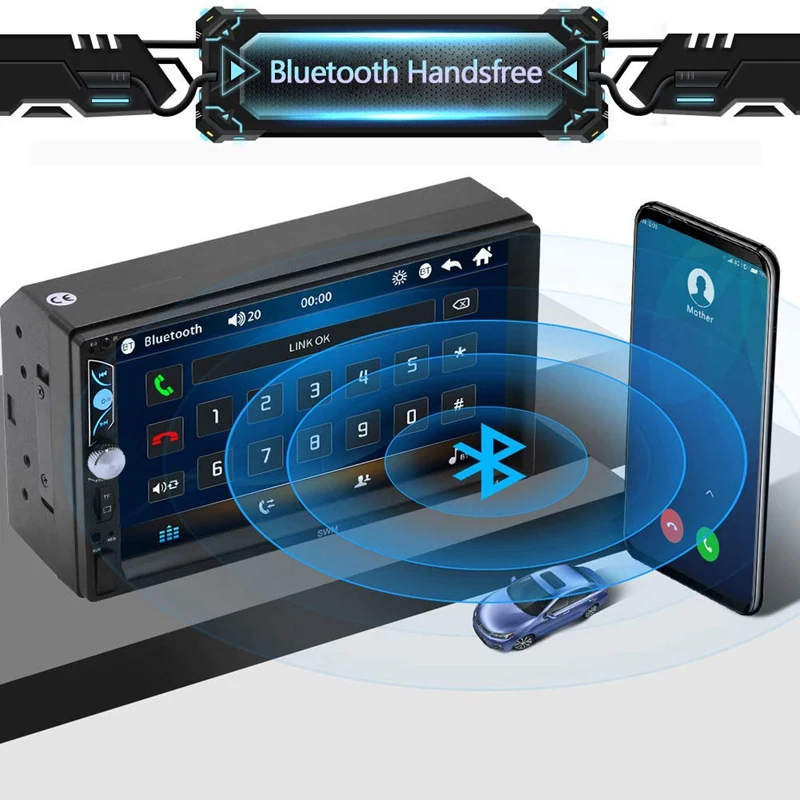 2 Din Автомобильный мультимедийный Радио 7 дюймов HD Автомобильный Bluetooth MP5 плеер-автомобильный стерео с резервной камерой поддержка зеркального соединения рулевое колесо
