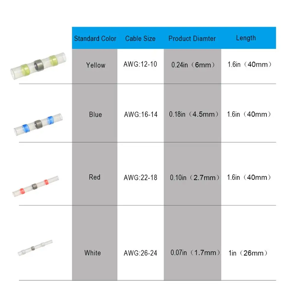 Практичная Тепловая клемма с термоусадочной изоляцией для AWG 26-24 22-18 16-14 12-10 кабельный разъем провода изолированный Водонепроницаемый стыковой пайки Терминал