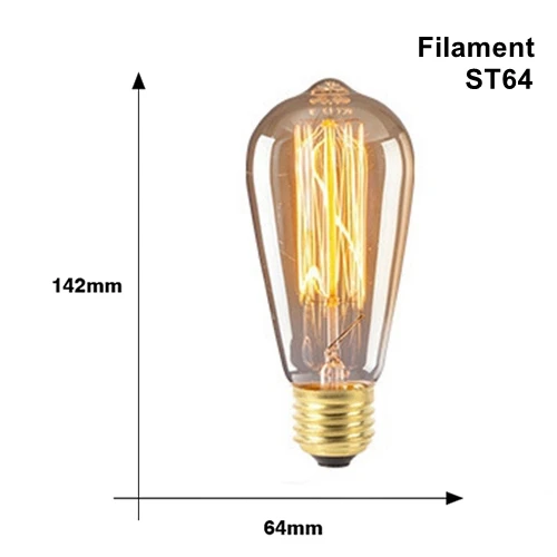 ST64 Filament Винтаж Edison светильник лампочка E27 220v 40w Ретро Эдисон лампы ST64 T45 T100 T185 G80 G95 A19 нити накаливания светильник - Цвет: ST64 Filament