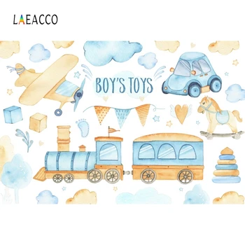 

Laeacco Birthday Photophone Airplane Car Train Clouds Pennant Photography Backdrops Baby Shower Photozone Photo Backgrounds Prop