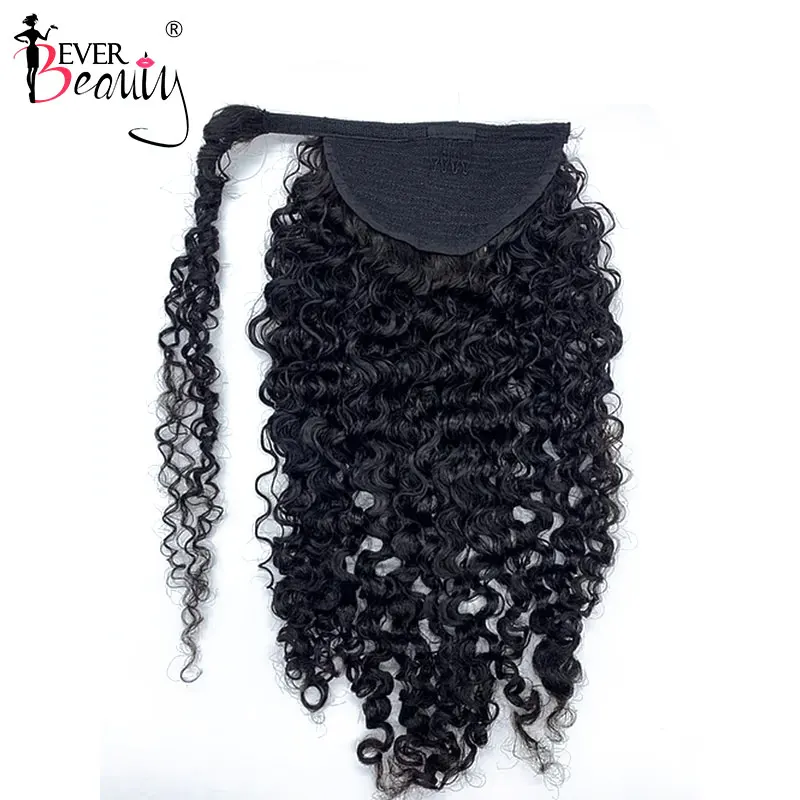 3B 3C Ponytail Human Hair Brazilian Kinky Curly Wrap Around Drawstring Ponytail Clip In Extensions Hair Bundles Ever Beauty Remy