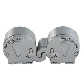

2pcs Engraved Fetal Hair Souvenir Case Gift Baby Milk Teeth Box Anti-lost Zinc Alloy Rustproof Cute Collection Elephant Shape