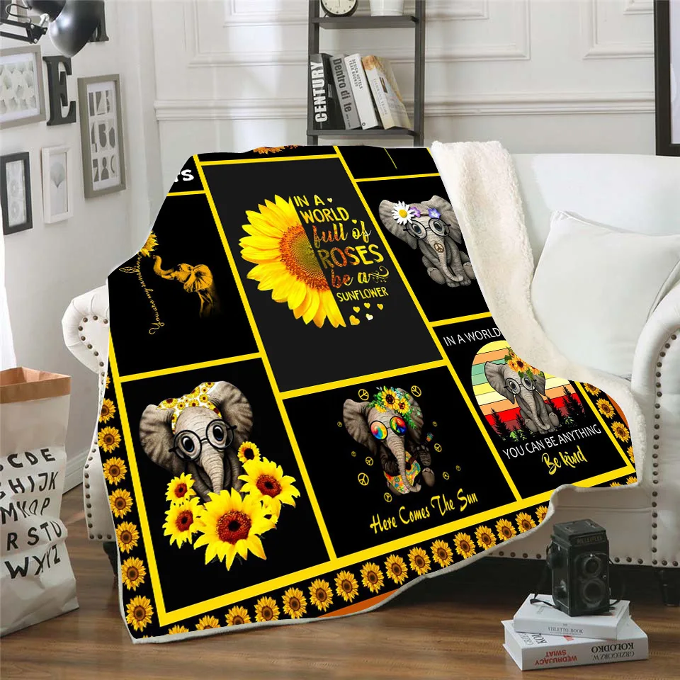 

Here Comes The Sun Elephant 3d printed fleece blanket for Picnic Thick Fashionable Bedspread Sherpa Throw Blanket