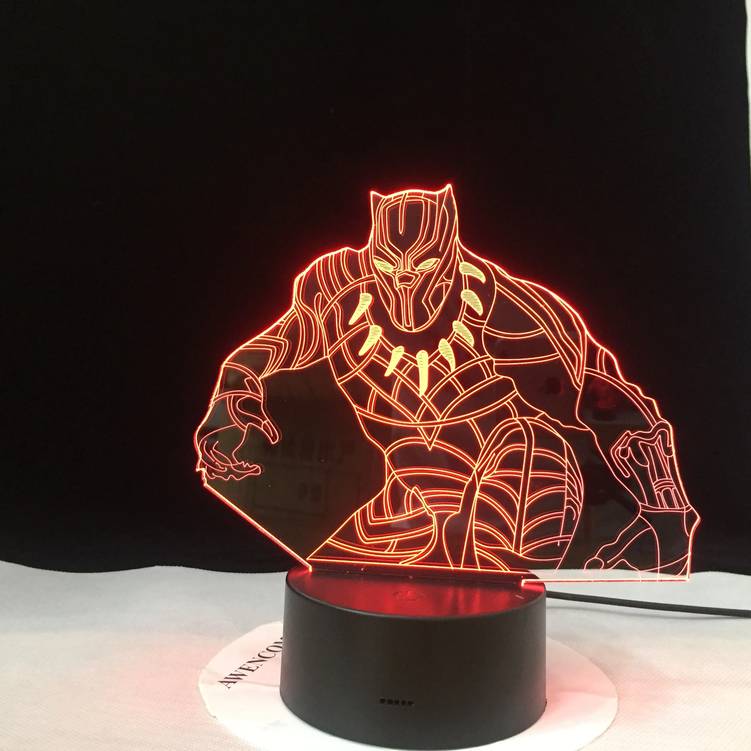 Черная пантера герой комиксов Marvel светодиодный 3d-ночник RGBw 7 цветов Настольная лампа для детей мальчик крутой подарок Рождественский домашний декор