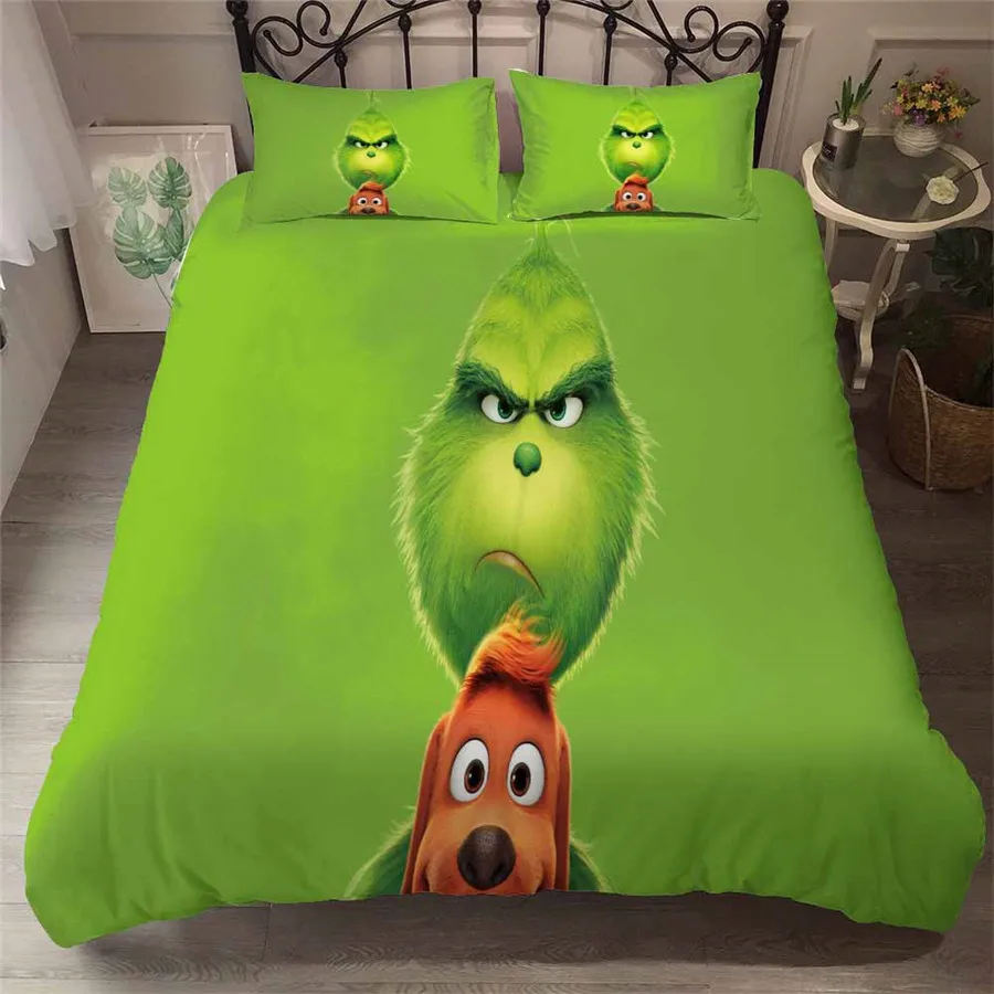 HELENGILI 3D Постельное белье Grinch палантин с рождественским принтом постельное белье Bedcloth с Наволочка на подушку набор домашнего текстиля# TG-07