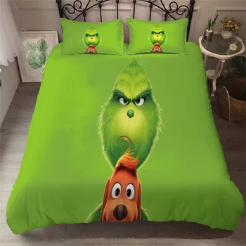 

HELENGILI 3D Bedding Set Grinch Stole Christmas Print Duvet Cover Set Bedcloth with Pillowcase Bed Set Home Textiles #TG-07