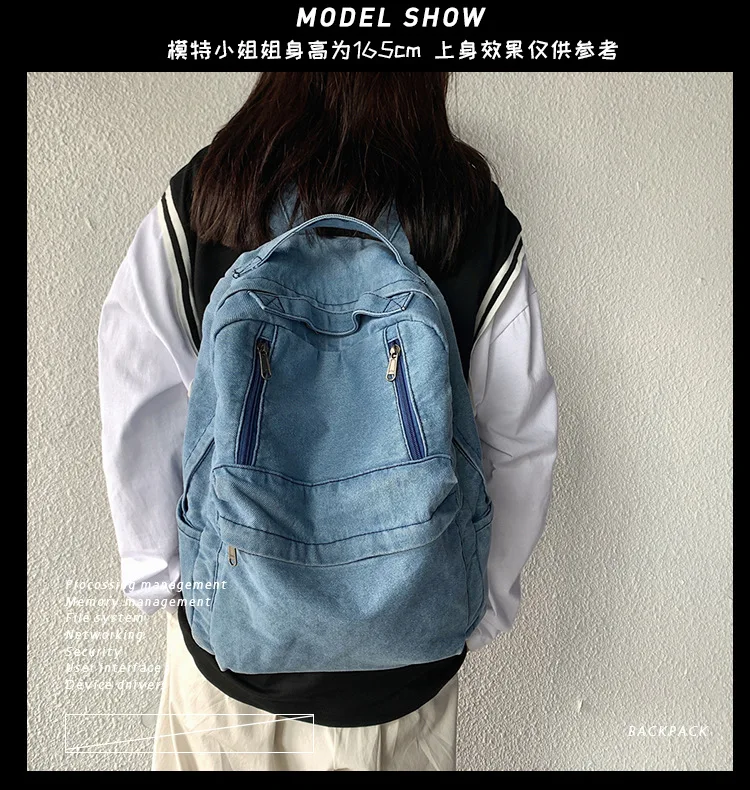 Fashion Denim Women Backpack Large Capacity Backbag College Student School Bags For Teenager Girls Rugtas Retro Travel Bagpack