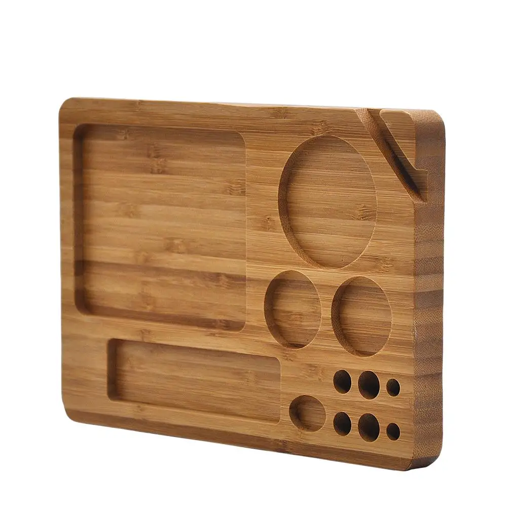 Bamboo / Wooden Weed Rolling Trays With Folding Tobacco Tray