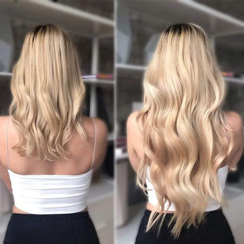 

FEELSI 24" Invisible Wire No Clips In Hair Extensions Secret Fish Line Hairpieces Synthetic Wavy Straight Hair Extensions