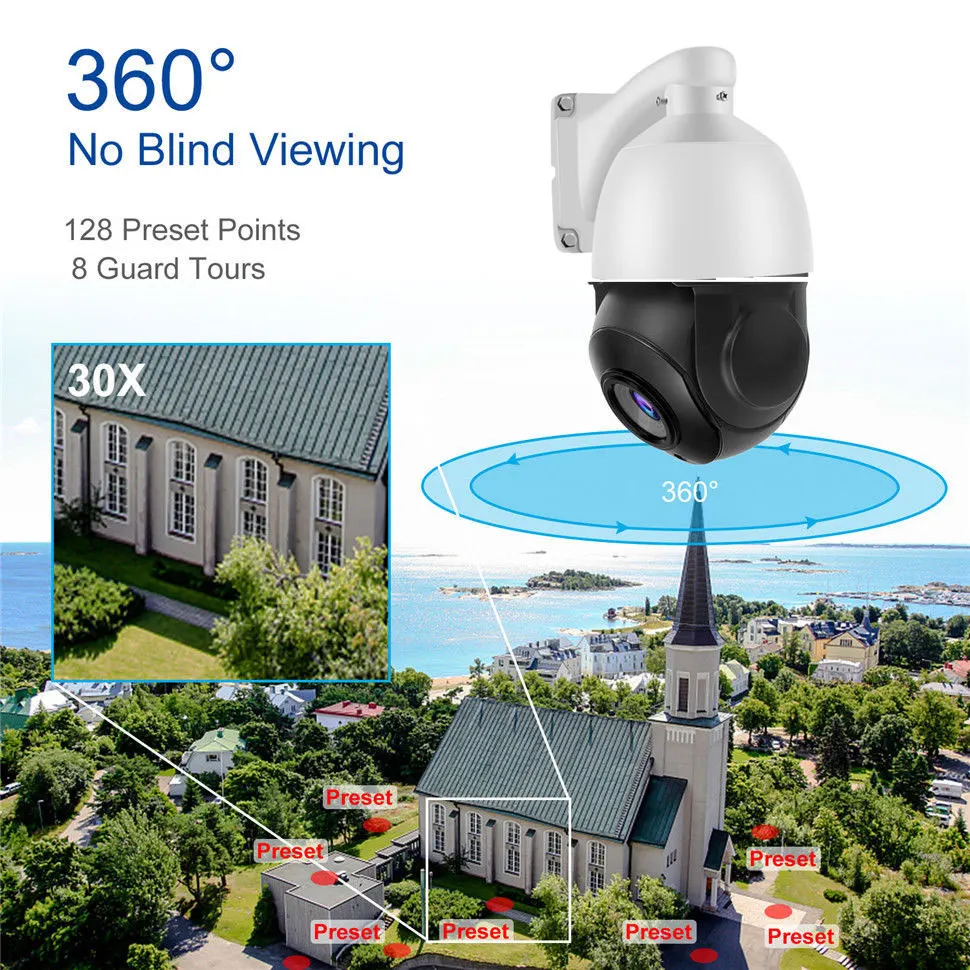  8CH NVR POE Kit H.265 System 4TH HDD CCTV Security 5MP PTZ IP Camera Outdoor Onvif 30X ZOOM Waterpr - 4.0001E+12