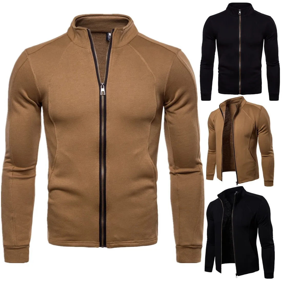 

Spring Jacket, Occident Fashion Stand Collar Jacket, Cardigan Zipper Jacket, Ouma Solid Color Youth Coat, Tops Men's