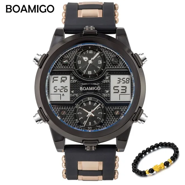 BOAMIGO военные мужские кварцевые часы светодиодный цифровые мужские s часы Топ Роскошные, спортивные и фирменные часы мужские золотые наручные часы мужские - Цвет: Black