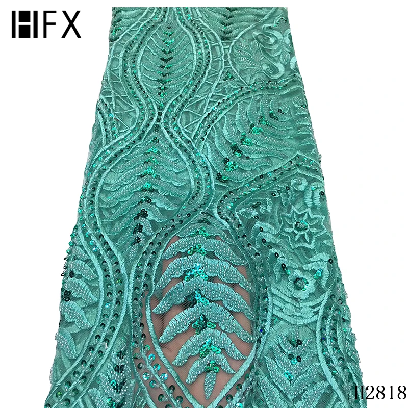 HFX 3d кружевная ткань розовый серый африканская французская кружевная ткань высокого качества Высококачественная ручная работа с бисером Свадебная, нигерийская, кружевная ткань F2126