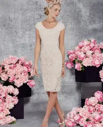 Винтажное платье для матери невесты 2020, цвет шампанского, длина до колена, круглый вырез, кружевное платье для матери жениха, платья