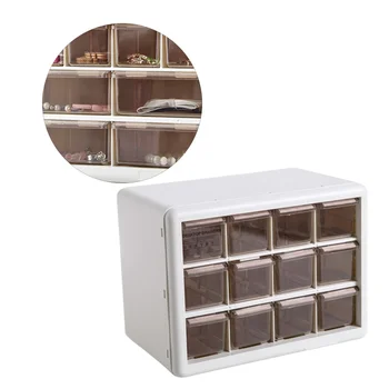 

1 Set of Transparent Multi - Lattice Mini Jewelry Box Desktop Drawer Jewelry Storage Cabinet(Milky)