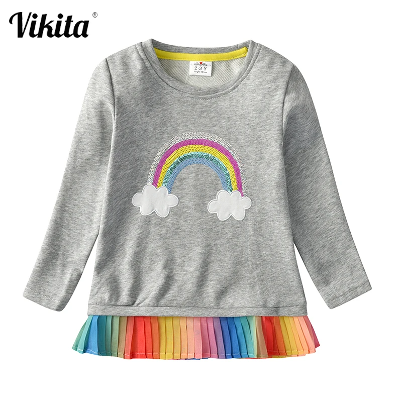 

VIKITA Girls t shirt Long Sleeve Sequins t shirts for Girls Kids Baby Girl Unicorn Tops Children Cotton t shirts Casual Wear