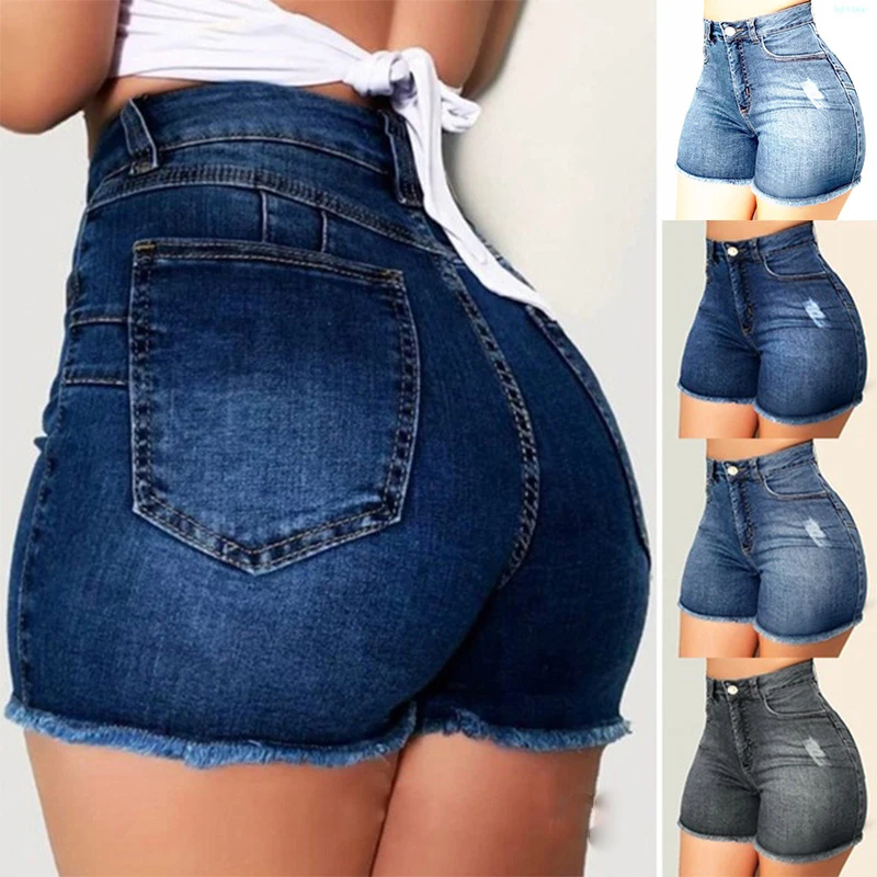 Fashion Women High Waist Scratched Shorts Jeans Girls Ladies Denim Shorts Hot Sexy Casual Push Up Skinny Short Pants Trousers