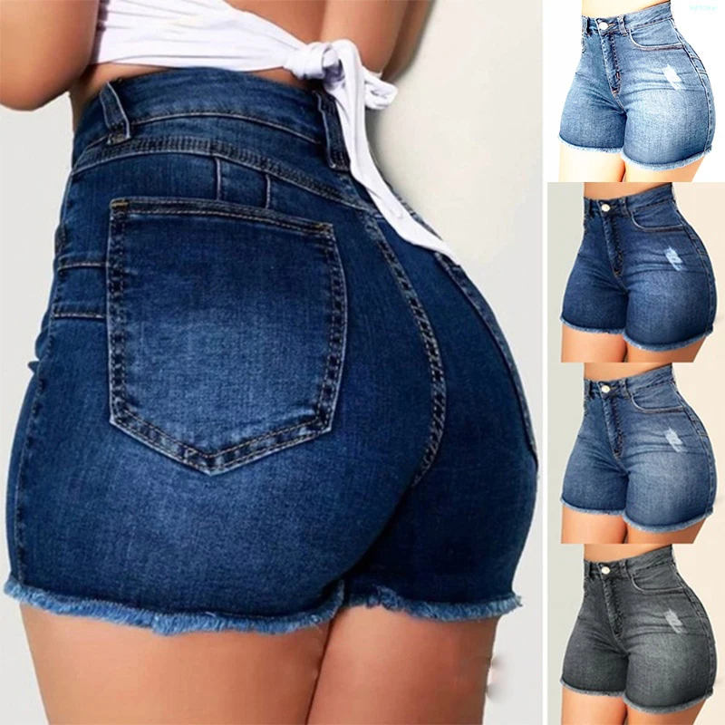 Pantalones cortos rasgados de cintura alta mujer, Vaqueros cortos de mezclilla para chicas, pantalones cortos ajustados de realce informales sexys a moda - AliExpress Ropa de mujer